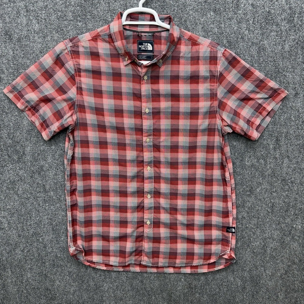 The North Face button up shirt red mens size Large short sleeve Nylon
